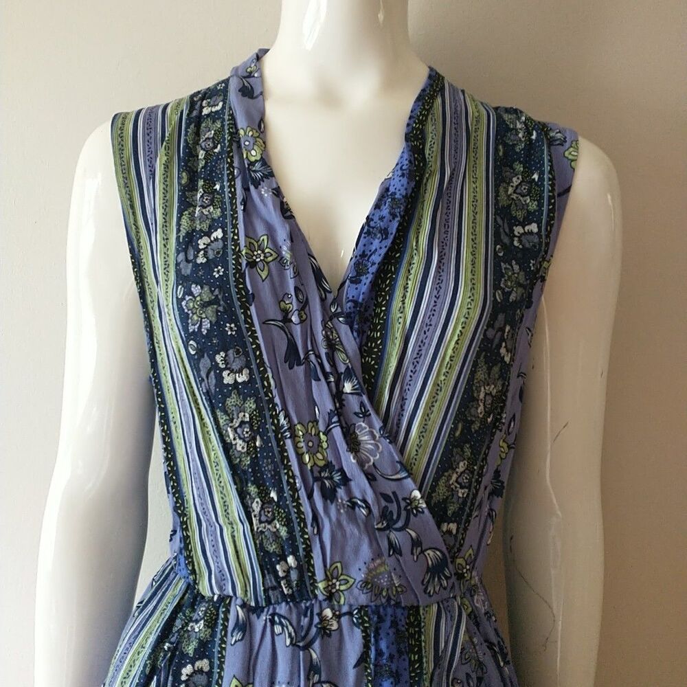 ASTR The Label Maxi Dress Women S Purple Floral Striped High Low Faux Wrap Lined - Picture 2 of 9